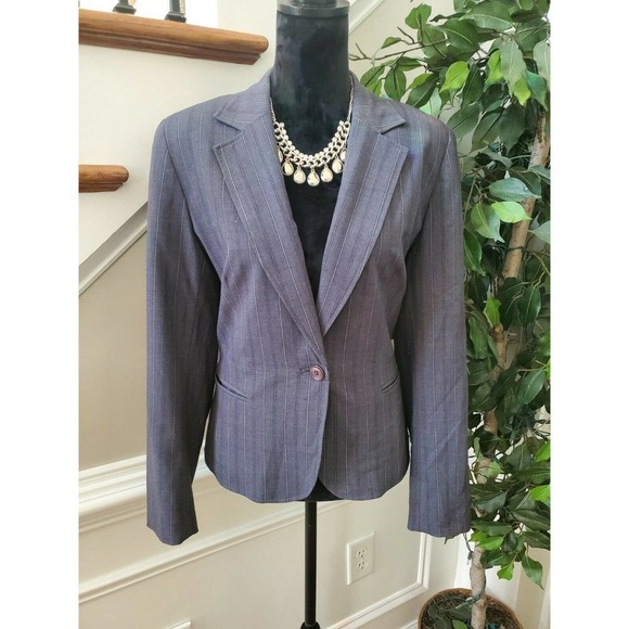 Bob Mackie Studio Women's Gray Single Buttons Single Breasted Fitted Blazer 10 - Picture 1 of 11